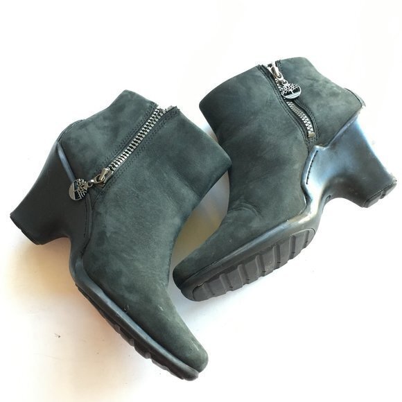 Timberland Grey suede ankle boots heeled‎ Womens Size 8M Square Toe Side Zipper - Picture 1 of 8